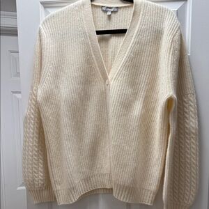 Neiman Marcus Cashmere Collection Cream Cable Knit Cardigan